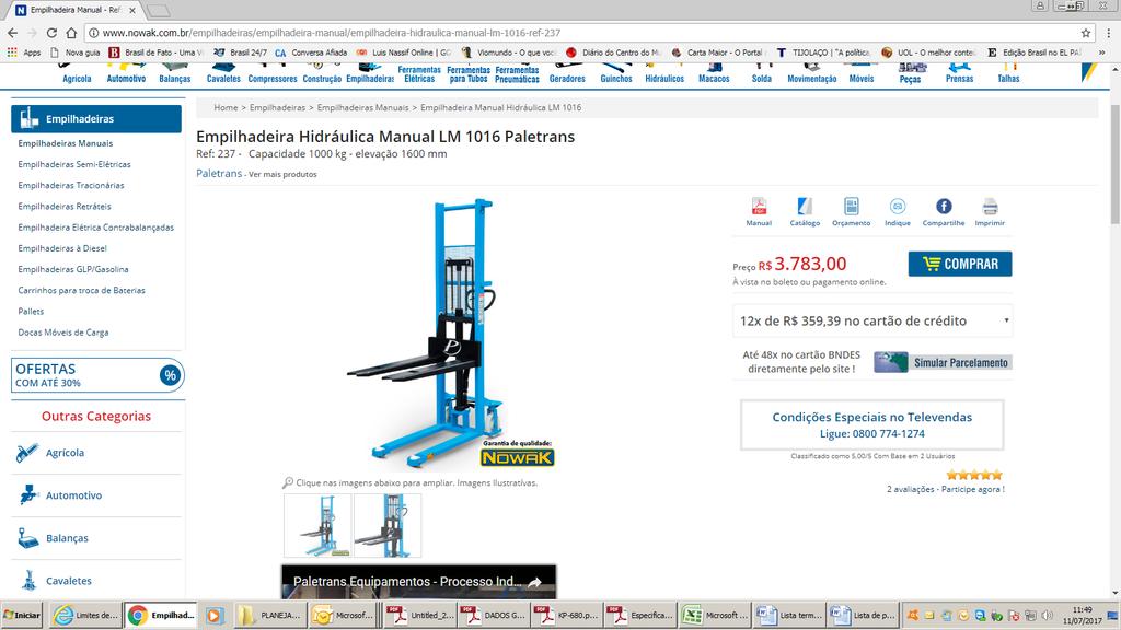 preço (R$) m2 589,59 Balança interna Balança Rodoviária Empilhadeira Simples Empilhadeira elétrica complementos Balança com tração ma- com tração