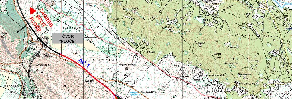 4) od cca km103+400 do km104+300 - autocesta A1 prema Dubrovniku Predmetna podionica (A1) nastavlja se od zone interregionalnog čvora prema Dubrovniku. Granica zahvata je na stacionaži km104+300.