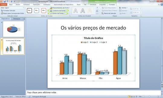 Será apresentado a tela Inserir Gráfico que permitir selecionar o tipo e formato do gráfico a ser criado.