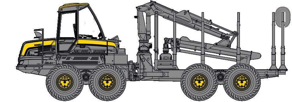 DIMENSÕES Peso mínimo: 22 900 kg Peso normal: 23 700 kg Comprimento: 10 150-11 060 mm + extensão deslizante 700 mm Largura: 3 070-3 210 mm Altura para transporte: 3 990 mm Distância do solo: 800 mm