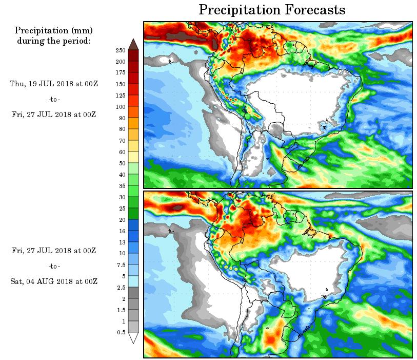 Prognóstico climático para o período de 19 de julho a 04 de agosto de 2018 Fonte: http://wxmaps.org/pix/clim.