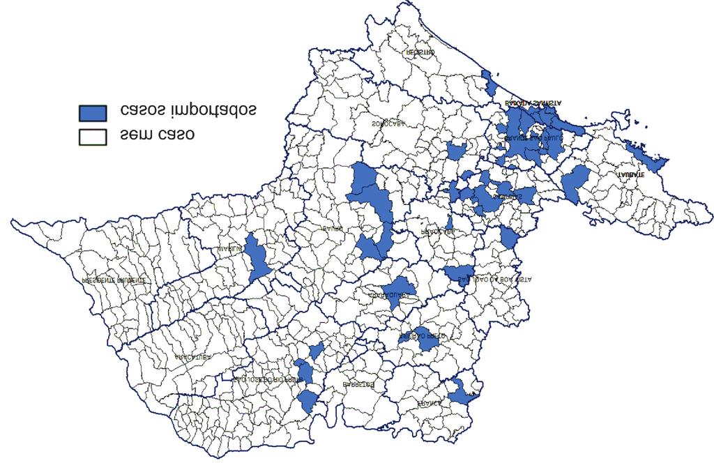 Nº municípios com transmissão: inicial 274; alerta: 138; emergência: 83 Nº municípios sem transmissão: 150 Fonte: Sinan on line de 21/03/2016 Figura 1.