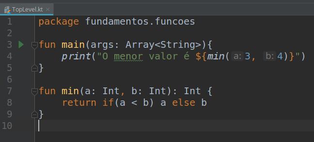 Funções Funções estáticas top-level No pacote fundamentos, crie um pacote funcao e dentro deste o programa TopLevel É importante lembrar que o código em Kotlin é compilado para Byte Code (quando