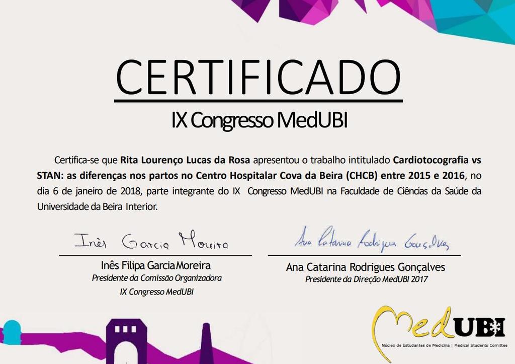 Anexo 3 Comprovativo de apresentação do poster no IX Congresso MedUBI