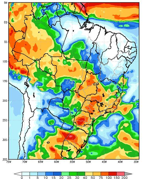 Figura 1 - Precipitação acumulada prevista pelo modelo ETA (CPTEC/INPE) para o período de 10 a 16/11/18 Nas bacias dos rios Paranapanema, Grande, Paranaíba e Iguaçu, e parte das bacias dos rios São