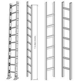 Figura 49 - Tipos de Escadas de Mão Possuir, no máximo, 7,00m de extensão; Ultrapassar em, pelo menos, 1,00m o piso superior; Possuir degraus fixados aos montantes por meios que garantam sua rigidez.