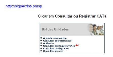 ROTEIRO DE PREENCHIMENTO DA CAT - AGENDAMENTO PERÍCIA Menu inicial - Clique em Consultar ou Registrar CATs 1ª tela - Identificação do servidor e dados do acidente Insira nome ou RF do servidor