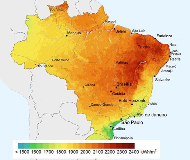 Comparação da irradiação solar Brasil x Alemanha O