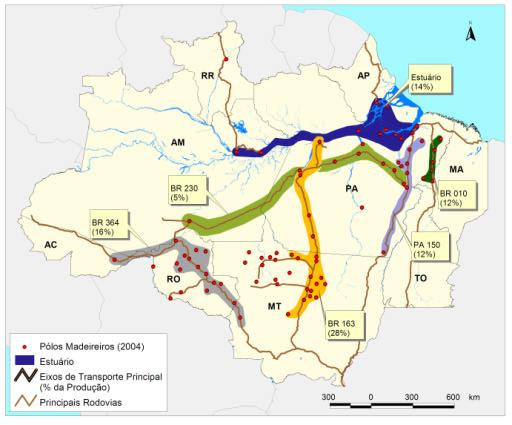 Pólos Madeireiros da Amazônia Número de pólos: 82 Número de indústrias: 3,200 Empregos: 350,000 Produção de