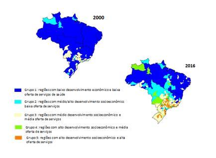 Distribuição das 438 regiões de saúde segundo tipologia de municípios. Brasil, 2000 e 2016 ALBUQUERQUE, Mariana Vercesi de et al.