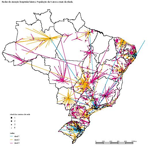 Mapa Redes de atenção hospitalar básica. População de 5 anos e mais de idade.