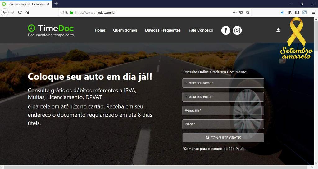 SITE TIME DOC, DESPACHANTE ONLINE E para resolver de maneira simples e prática o pagamento do seu DPVAT, Licenciamento, IPVA e multas, acesse o nosso site: www.timedoc.