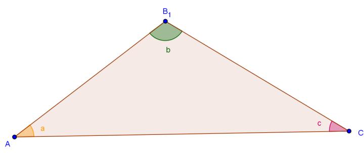 (2) (nossa autoria) Considerem um triângulo ABC, no qual estão assinalados os ângulos internos: Traçando a reta u, paralela ao lado AC e que passa pelo vértice B: Sabemos que p = a e q = c.