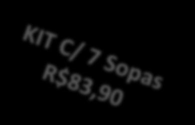 c/ Brócolis R$19,90 Sopas 400g / R$ 14,90 cada 876 Creme de Palmito & 1360 Sopa de Legumes (Lowcarb) c/ Carne 1295 Sopa de Abóbora, Alho Poró c/ Quinoa