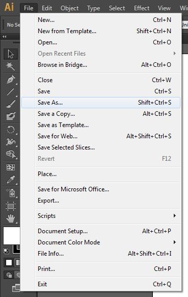 Feito isso, clique em OK. Salvando em PDF/X1-a no Illustrator Clique em File e escolha a opção Save As.