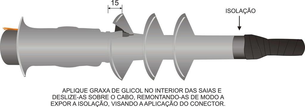 & Aplique graxa de Glicol no interior das saias isolantes e deslize as mesmas sobre o cabo,