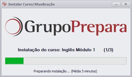 Imagem 13 Instalando cursos Na imagem acima vemos que está sendo instalado o curso Inglês Módulo 1 e a frente do nome do curso a informação (1/3), que significa: Estamos instalando o 1º curso dos 3