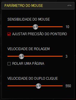 Configurações de Parâmetros do Mouse Selecionando Parâmetro do Mouse, você pode