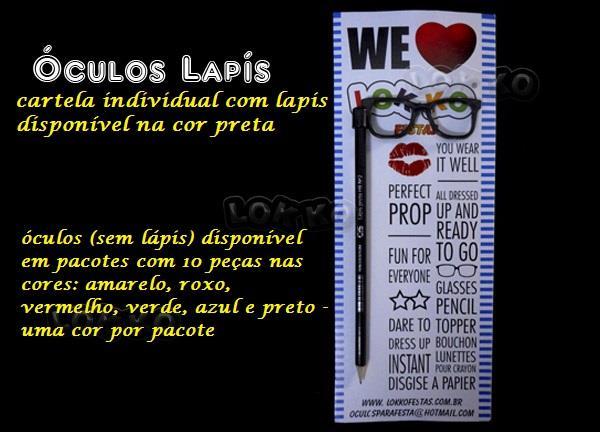 ÓCULOS (LÁPIS) - para lembrancinha Cartela com 1 unidade ou Pacotes com 10 peças R$ 1,35 cartela individual