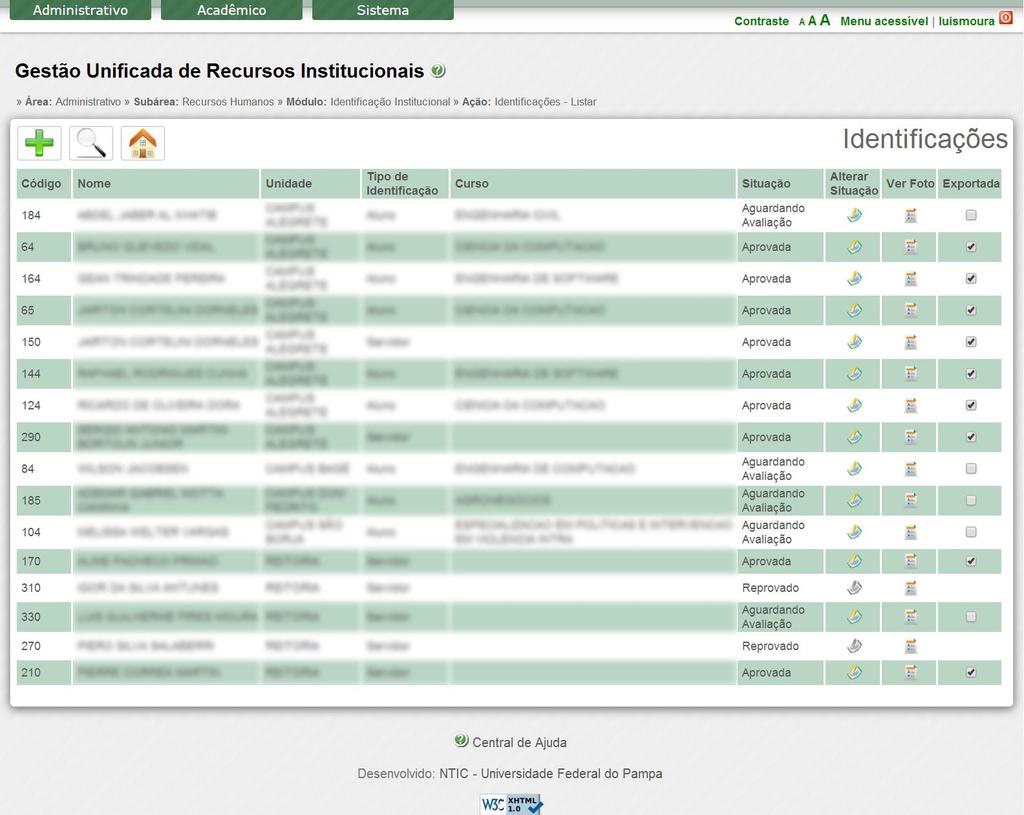 Imagem 13 Listagem de Identificações A função Identificações lista todas as identificações já cadastradas no sistema e informa a situação das mesmas, possibilitando ao revisor Alterar a Situação, ver