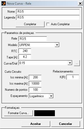 Tape 51 1008 1200 5 4,2A Para a função 50, a critério de projeto define-se que a corrente de curto seja Icc 2000A em um tempo de 150 mili segundos e de acordo com a equação (6.2.5) tem-se: Tape 50 Icc RTC 2000 1200 5 8,33A Para visualização dos coordenogramas será utilizada o software PlotCoord.