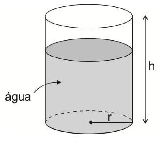 Questão 15 Um recipiente contendo água tem a forma de um cilindro circular reto de altura h = 50cm e raio r = 15 cm. Esse recipiente contém 1 litro de água a menos que sua capacidade total.