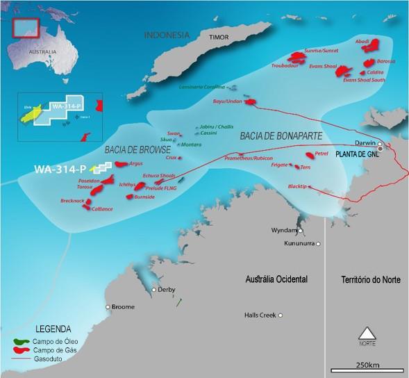 Austrália: Bacia de Browse, WA-314-P O potencial de óleo permanece Karoon 100% (Operadora) Concessão mantida para exploração da upsides após a venda em 2014 da descoberta de gás de Poseidon Prazo de