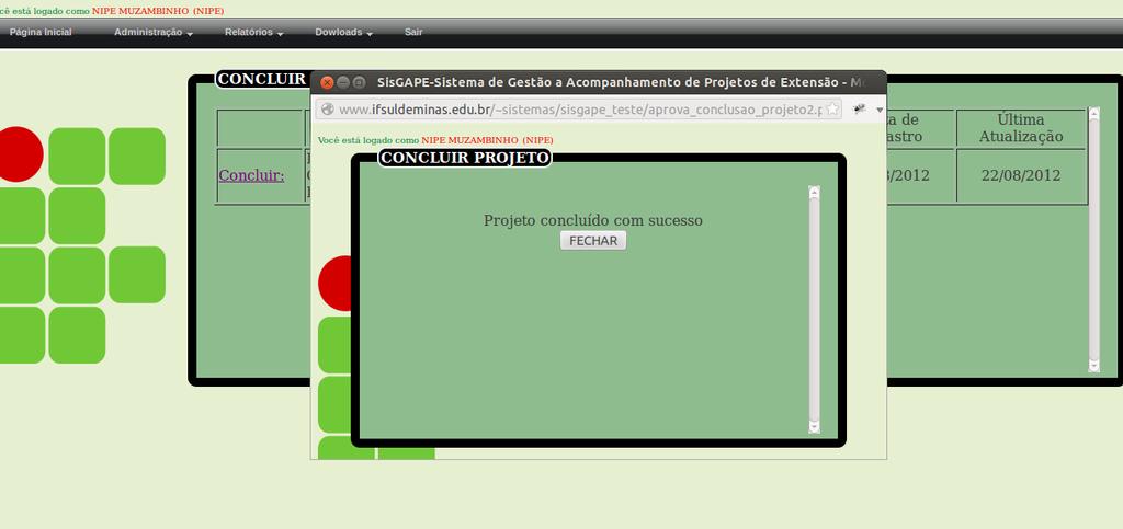 Após o professor concluir o projeto, este será submetido ao NIPE. O NIPE é o responsável por finalizar o projeto.