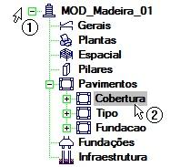 (1) Clique sobre a pasta com o nome do edifício (MOD_Madeira_01); (2) Clique no botão Editar edifício.