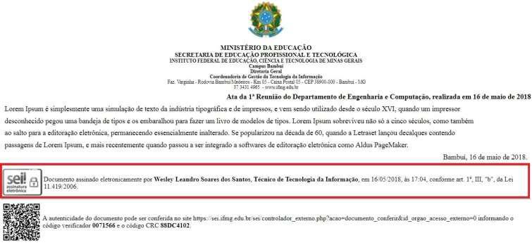 9) A assinatura do usuário vai aparecer no final do documento.