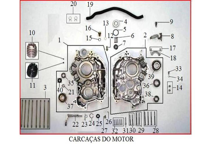 CARCAÇAS DO MOTOR 2 HO11101 CARCACA DIREITA COMPLETA TODOS 3 HO12342 PRISIONEIRO 216mm TODOS 4 HO15463156FMI2 BUJAO DO FILTRO DE OLEO TODOS 5 HO15462 ANEL DE VEDACAO 42X35X3.