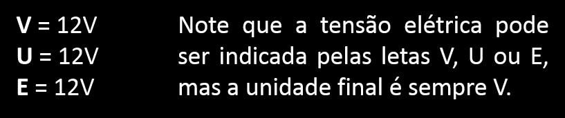 representado pela letra V. Pode ser usada também a letra E ou U para se referir à tensão elétrica, mas a unidade final será sempre V.