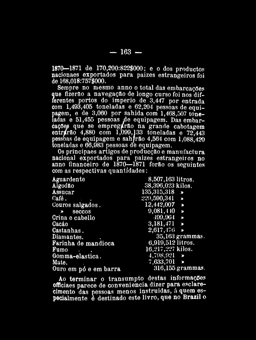 163 1870 1871 de 170,200:8228000; e o dos productos nacíonaes exportados para paizes estrangeiros foi de 168,018:7578000.