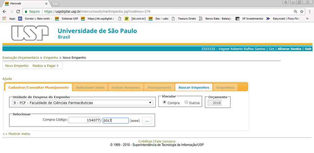 A partir do segundo empenho, seguir o procedimento abaixo: 1) Listar a