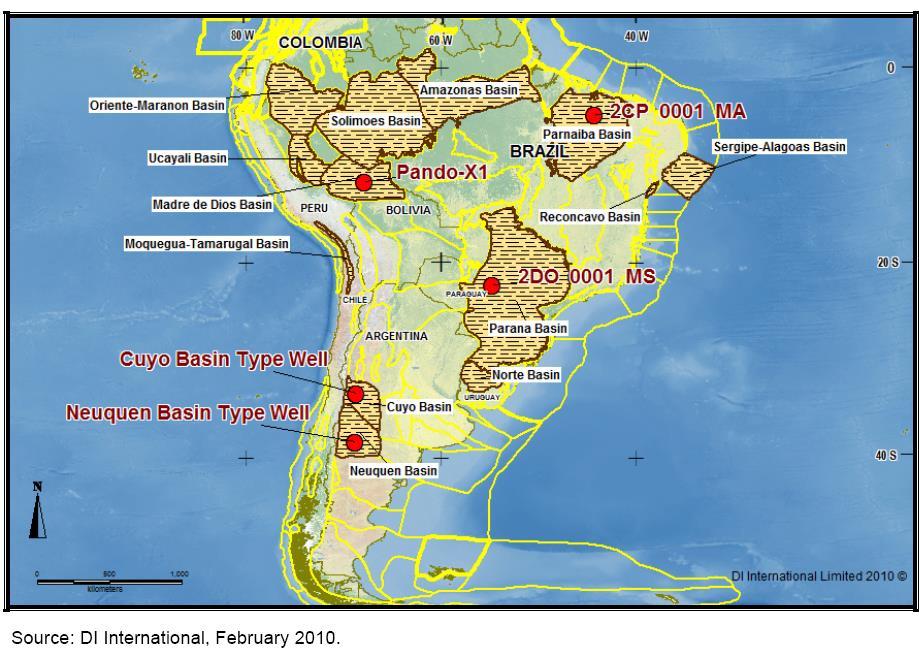 Gás Não Convencional na América do Sul COLOMBIA CBM: 17 Tcf de recursos in situ; 7 Tcf recuperáveis Shale gas: 30 Tcf de recursos estimados Tight gas: 10 Tcf de recursos PERU estimados Tight gas: