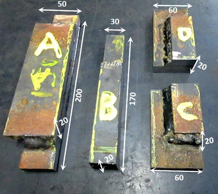 em campo de juntas empregadas em estaqueamento profundo. Pela posição da amostragem, as amostras que foram retiradas das regiões totalmente imersas da emenda foram três: B, C e D.