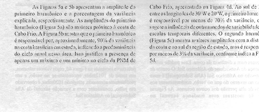 A Figura 5b mostra que o primeiro harmônico é responsável por, aproximadamente, 90% da variância na costa brasileira em estudo,