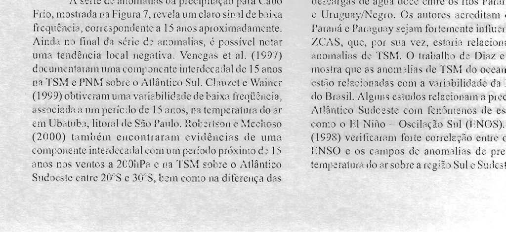 Clauzet e Wainer (1 999) obtiveram uma variabilidade de baixa frequência, associada a um período de 15 anos, na temperatura do ar em Ubatuba, litoral
