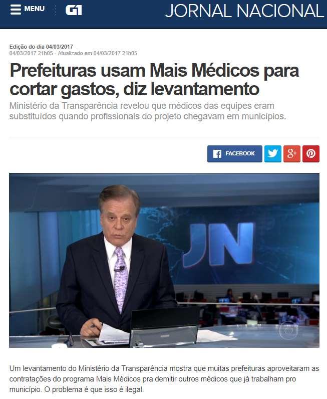 Demissão de médicos brasileiros Relatório de auditoria do Ministério da Transparência (CGU) mostrou que: Antes do PMM a atenção básica contava com 47 mil médicos, no Brasil.