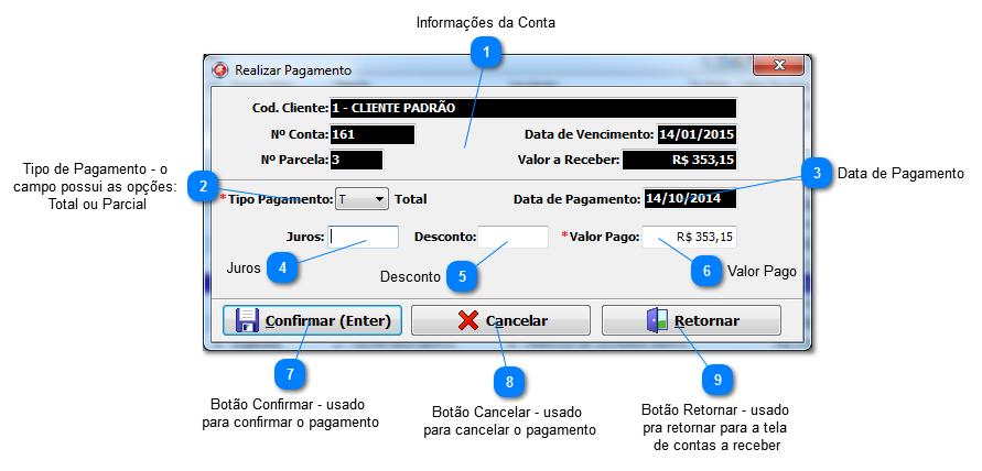 3.4.3.1 Tela de Realizar Pagamento A tela de Realizar pagamento possui na parte superior as informações da conta, Cod.