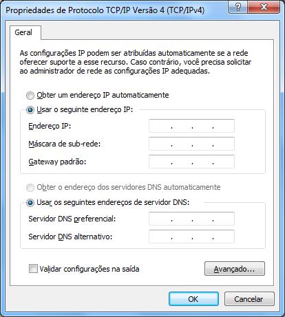 Na tela de propriedades, selecione USAR O SEGUINTE ENDEREÇO IP: No campo Endereço IP: digite o endereço do IP, da mesma classe que a balança, porém, o final do IP não pode ser