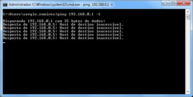3) após abrir o prompt de comando vamos fazer o teste utilizando o comando PING, para verificar a comunicação da balança com o computador. Digite o seguinte comando: ping 192.168.0.