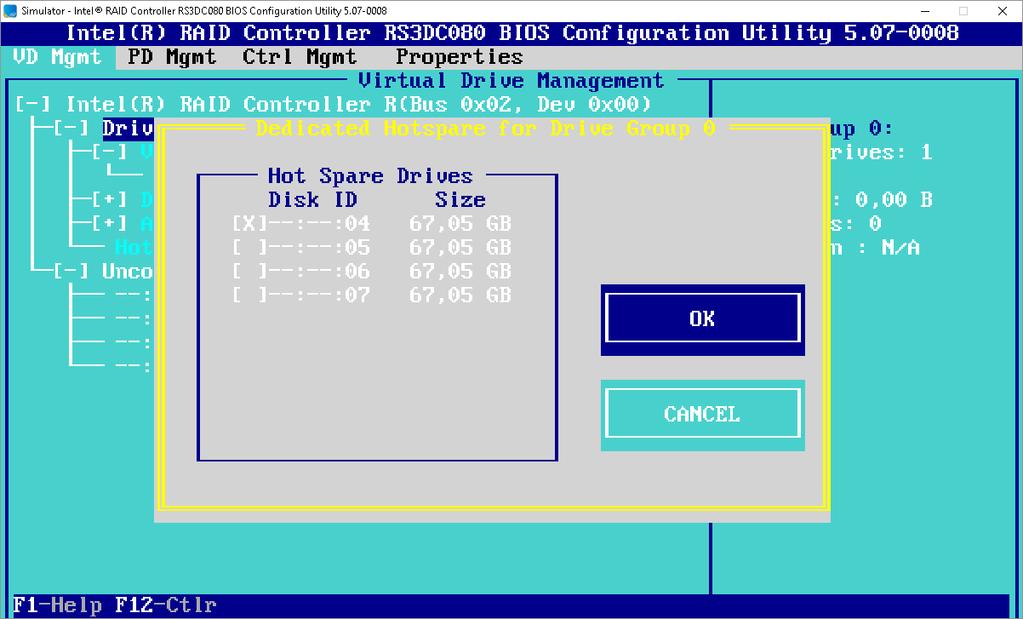 ETAPA 4: adicionando um disco hot spare Para apagar adicionar um disco como hot spare, selecionar a opção Drive Group na tela Virtual Drive