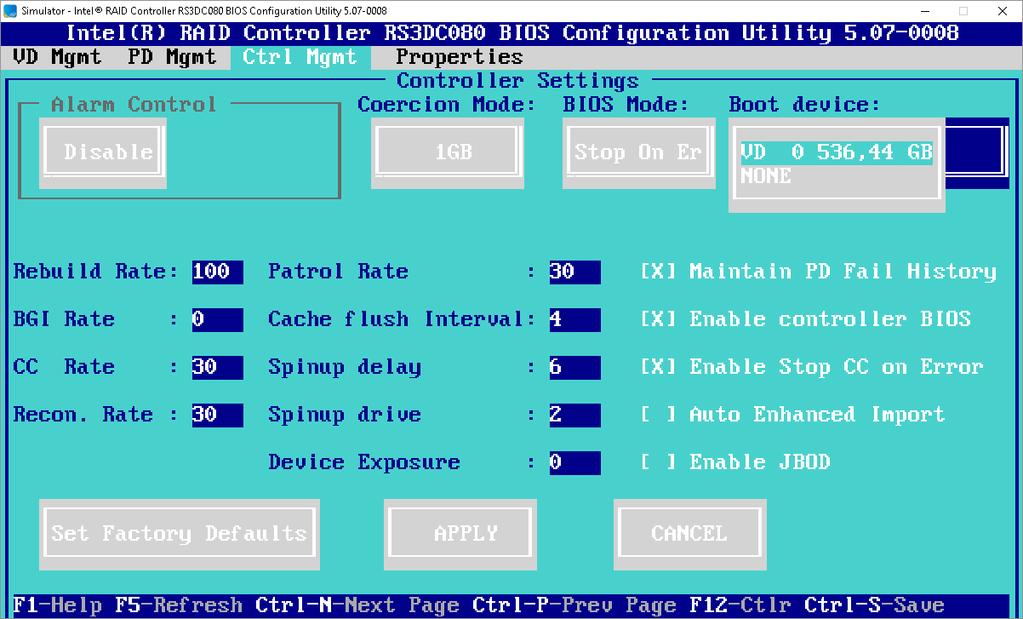 Para marcar o drive virtual como disco de inicialização do sistema, navegar pelo menu até a opção Controller Settings usando as