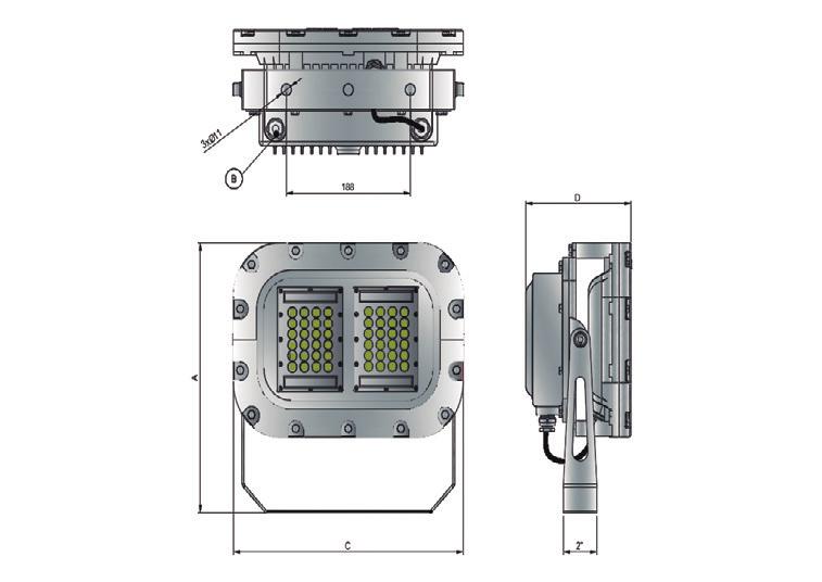 Instalação Mecânica Dimensões (mm) Peso Código A B C D (Kg) Prensa cabo EZNL/R6/150C 10,5 1/2 NPT 344 350 161 EZNL/R6/200C para cabo 11,0 Ø3,5mm ~ 8,5mm FIXAÇÃO PARA CRUZETA EM POSTE OU ALVENARIA Na