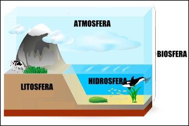 Imagem 1:biosfera. Fonte: http://escolakids.uol.com.br/sistema-terrestre.htm Atmosfera A Atmosfera é composta basicamente de 78% de nitrogênio, 21% de oxigênio e 1% dividido entre os outros gases.