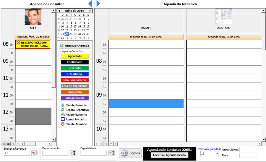 Escolha o horário desejado e dê duplo clique sobre a área do agendamento.