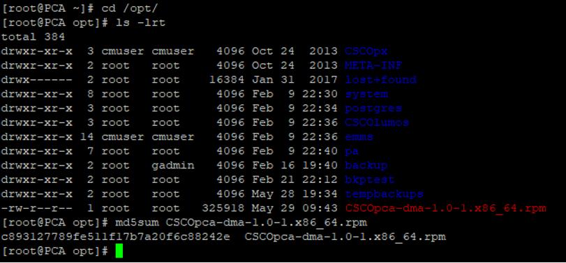 Etapa 1. Instale o arquivo RPM Transfira o arquivo RPM do local CCO. Este arquivo é exigido para gerar o backup no server PCA 11.x em um formato legível pela plataforma PCA 12.X.
