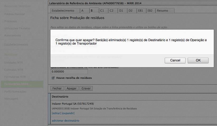 Para submeter o formulário MIRR de um estabelecimento após conclusão do seu preenchimento, deve utilizar-se o botão [submeter formulário] disponível no separador Resumo.