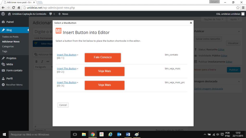 O botão azul Editor visual padrão abrirá para um editor de postagem sem detalhes e bem simples, onde no mesmo poderá voltar para o editor clássico